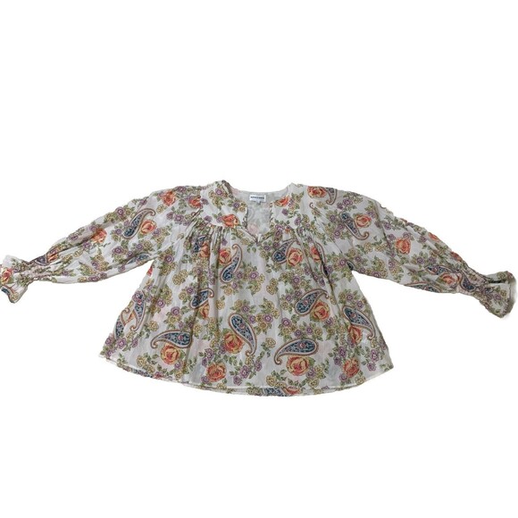 Antik Batik Blouse Paisley Women’s Keyhole Neck Smocked Long Sleeve‎ Large/42 - Picture 1 of 8
